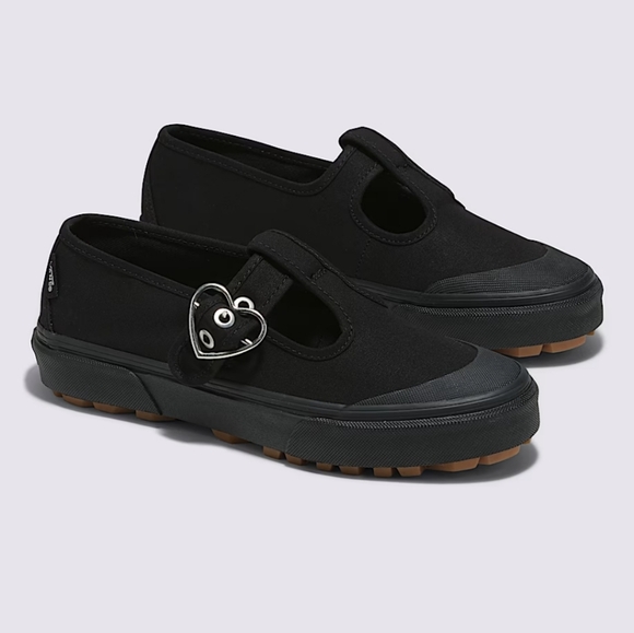 New Vans Black Mary Jane Chunky Lug Rubber Sole Heart Buckle Shoes 7 - Picture 3 of 9